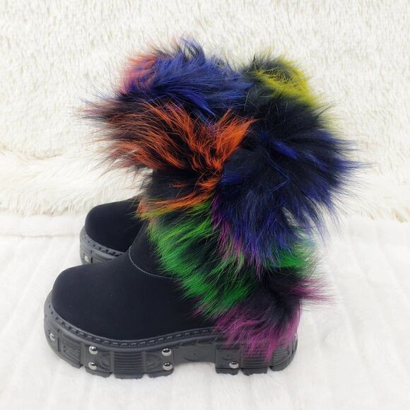 BRAND NEW! Sz 10 Furry Goth Platform Punk Ankle Boots - Picture 10 of 16